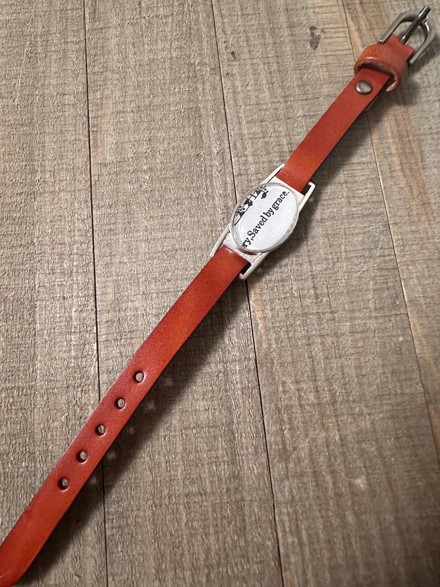 Saved By Grace Leather Bracelet