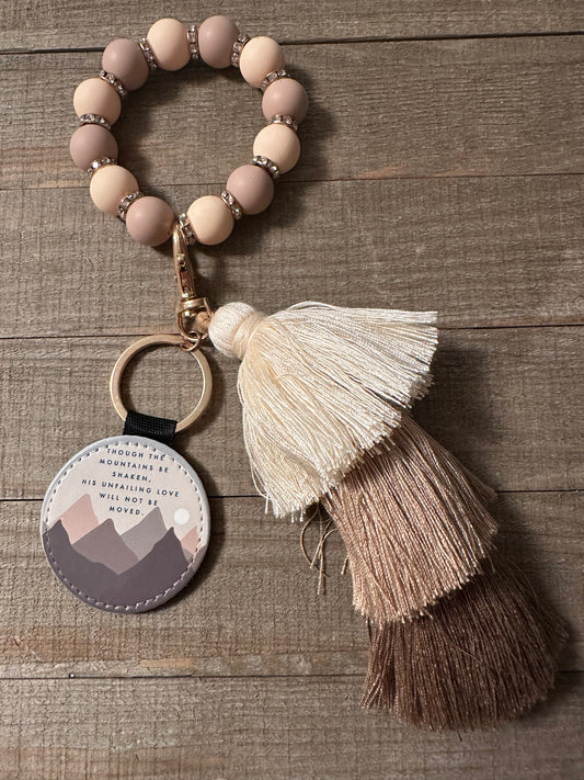 Though The Mountains Be Shaken Wristlet Keychain