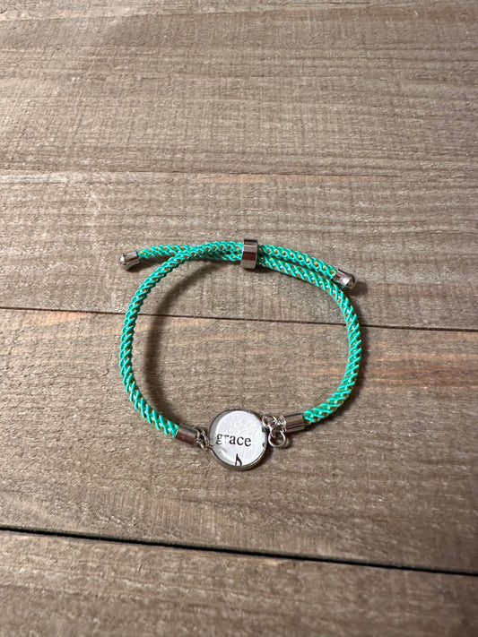 Green Teal/Gold Grace Adjustable Hymn Bracelet