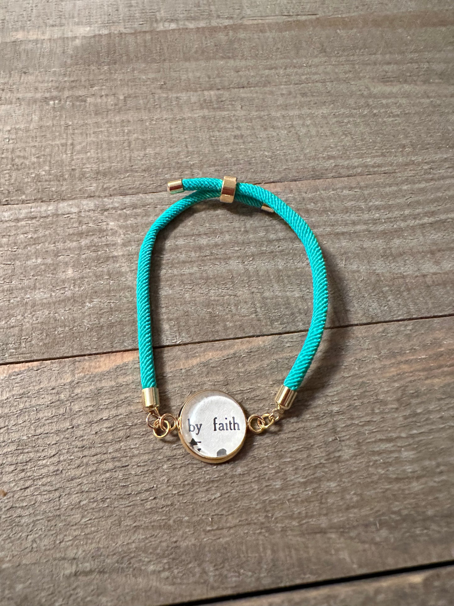 Green Teal By Faith Adjustable Hymn Bracelet