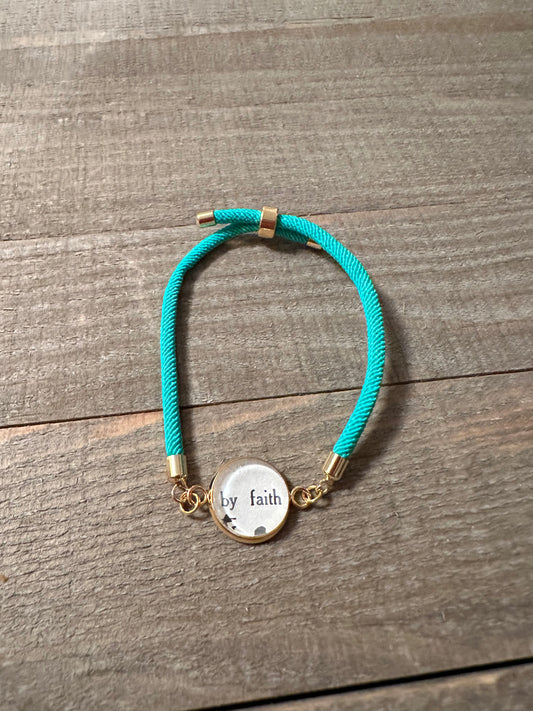 Green Teal By Faith Adjustable Hymn Bracelet