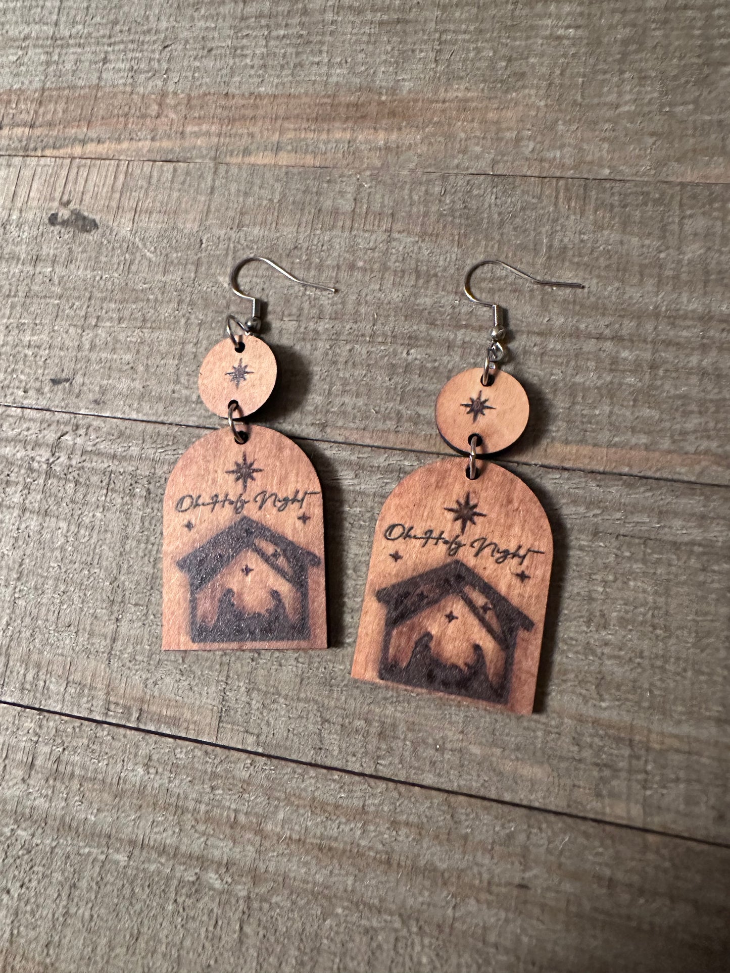 O Holy Night Wooden Earrings