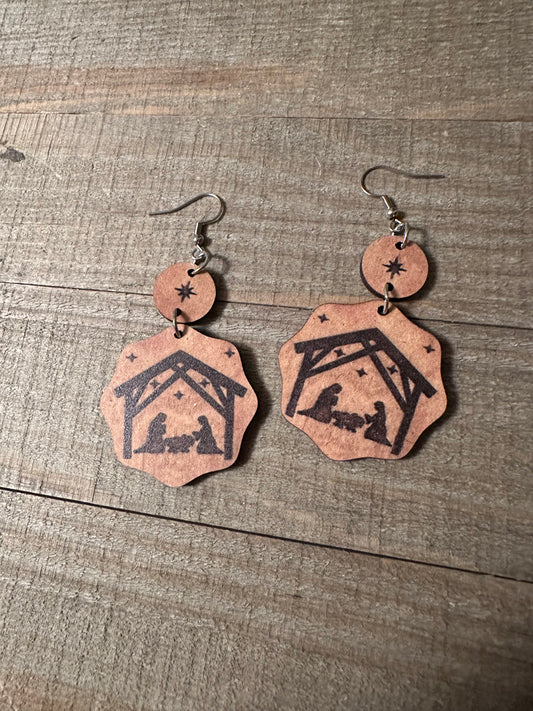 Wooden Manger Scene Earrings