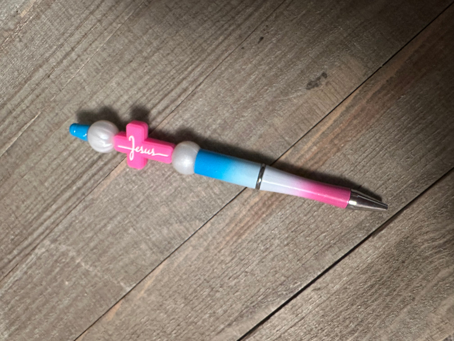 Pink Jesus Cross Blue Pen