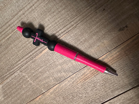 Black/Pink Jesus Cross Pen