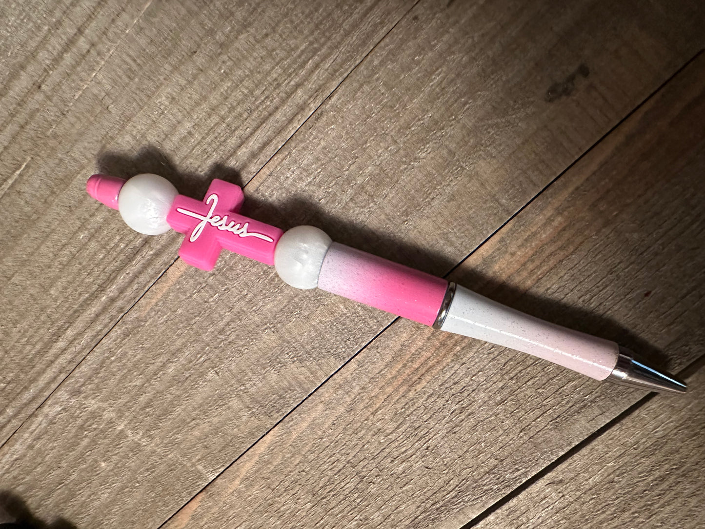 Pink and White Cross Jesus Pen