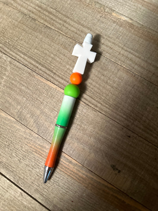 White Cross Green and Orange Pen