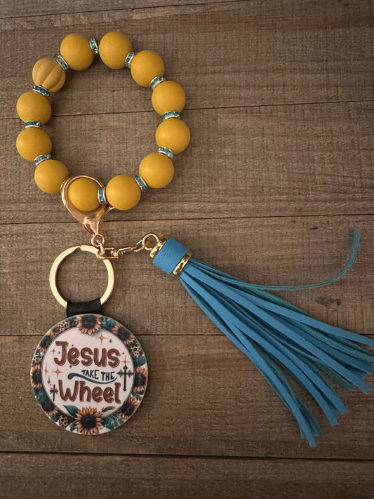 Jesus Take The Wheel Wristlet Keychain