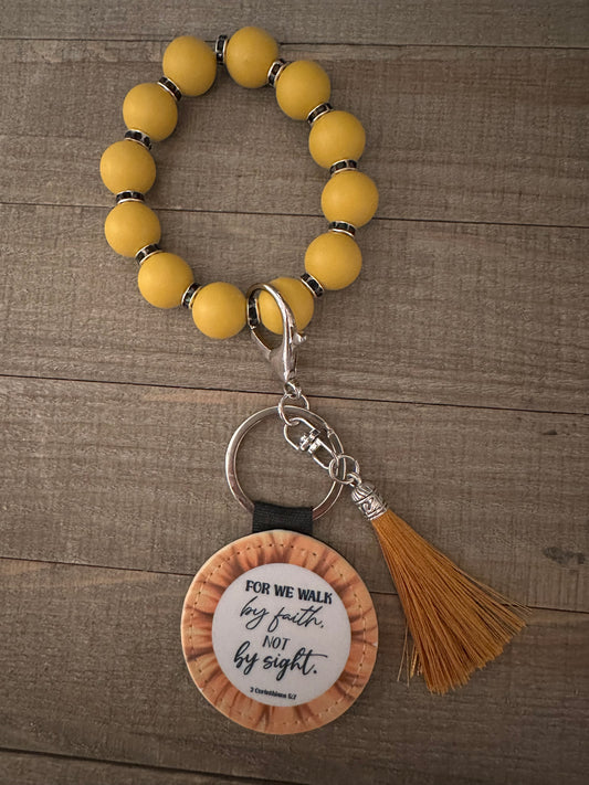 For We Walk By Faith Wristlet Keychains