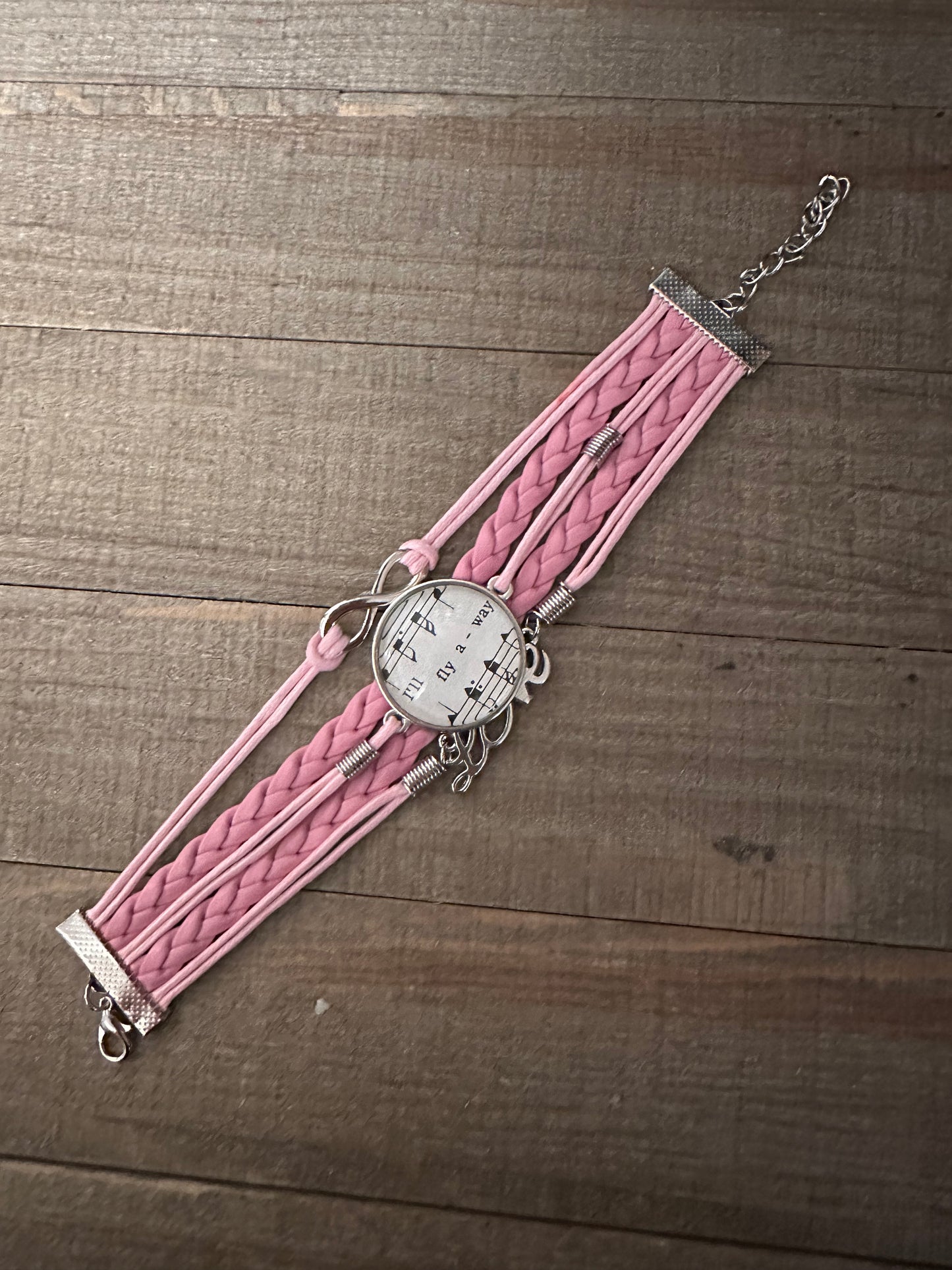 Pink I'll Fly Away Leather Bracelet