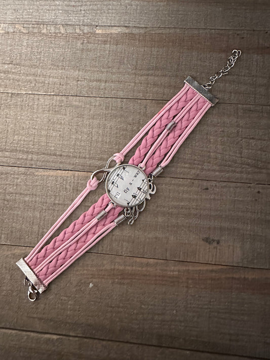 Pink I'll Fly Away Leather Bracelet