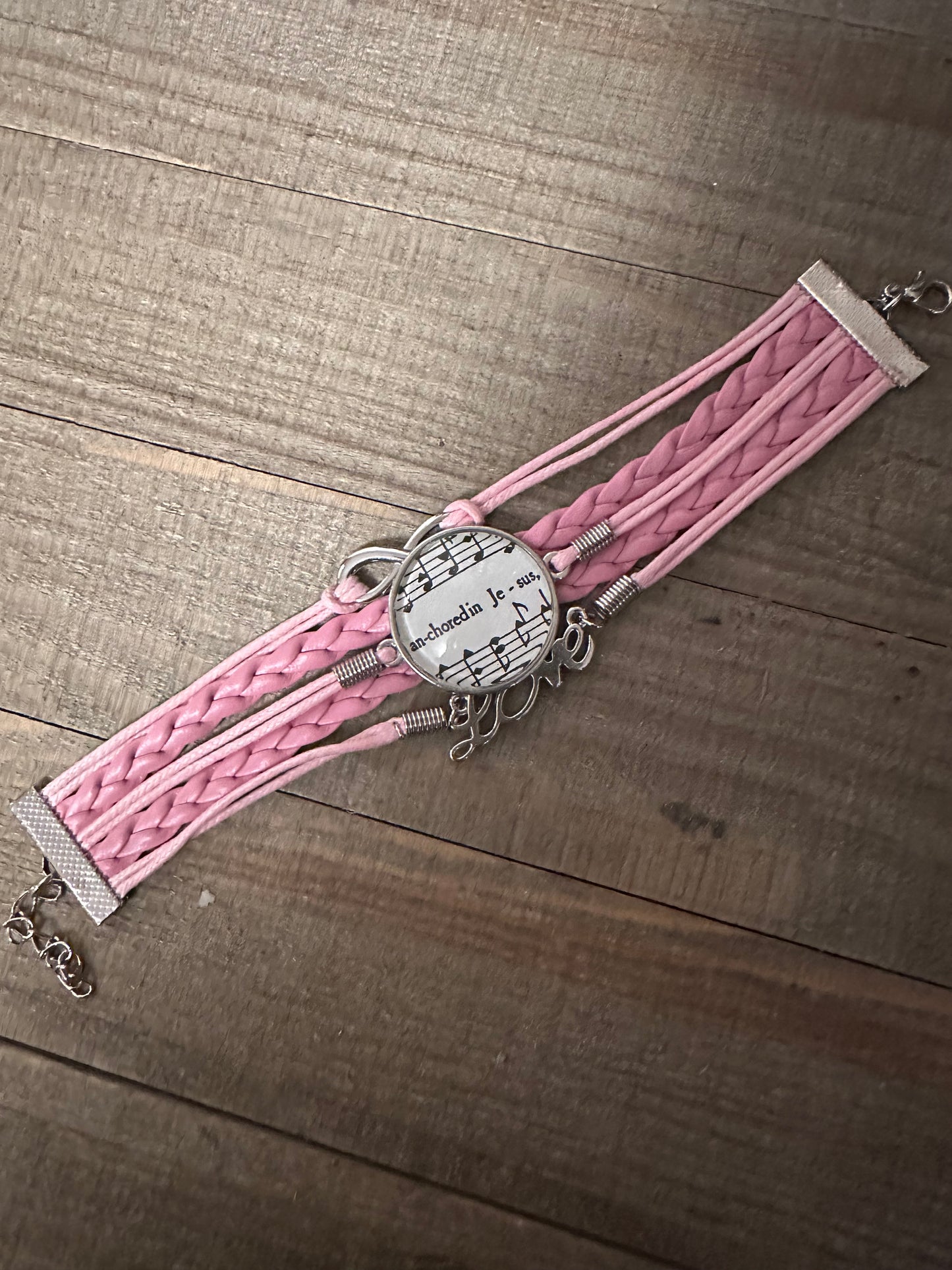 Pink Anchored In Jesus Leather Bracelet