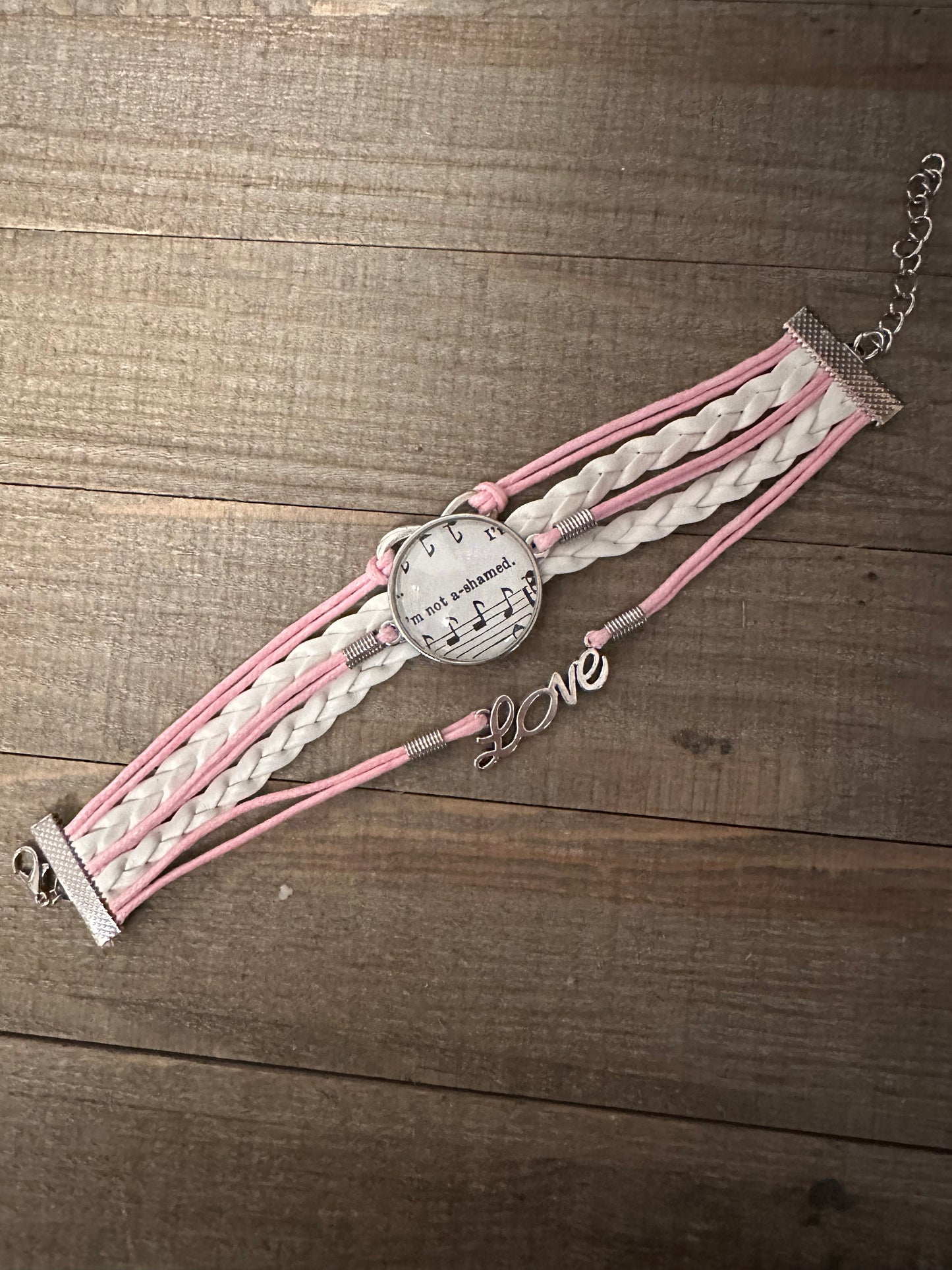 Pink/White Not Ashamed Leather Bracelet