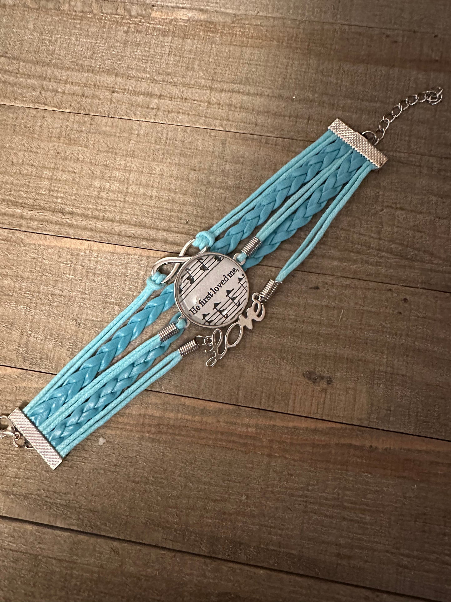 Blue He First Loved Me Leather Bracelet