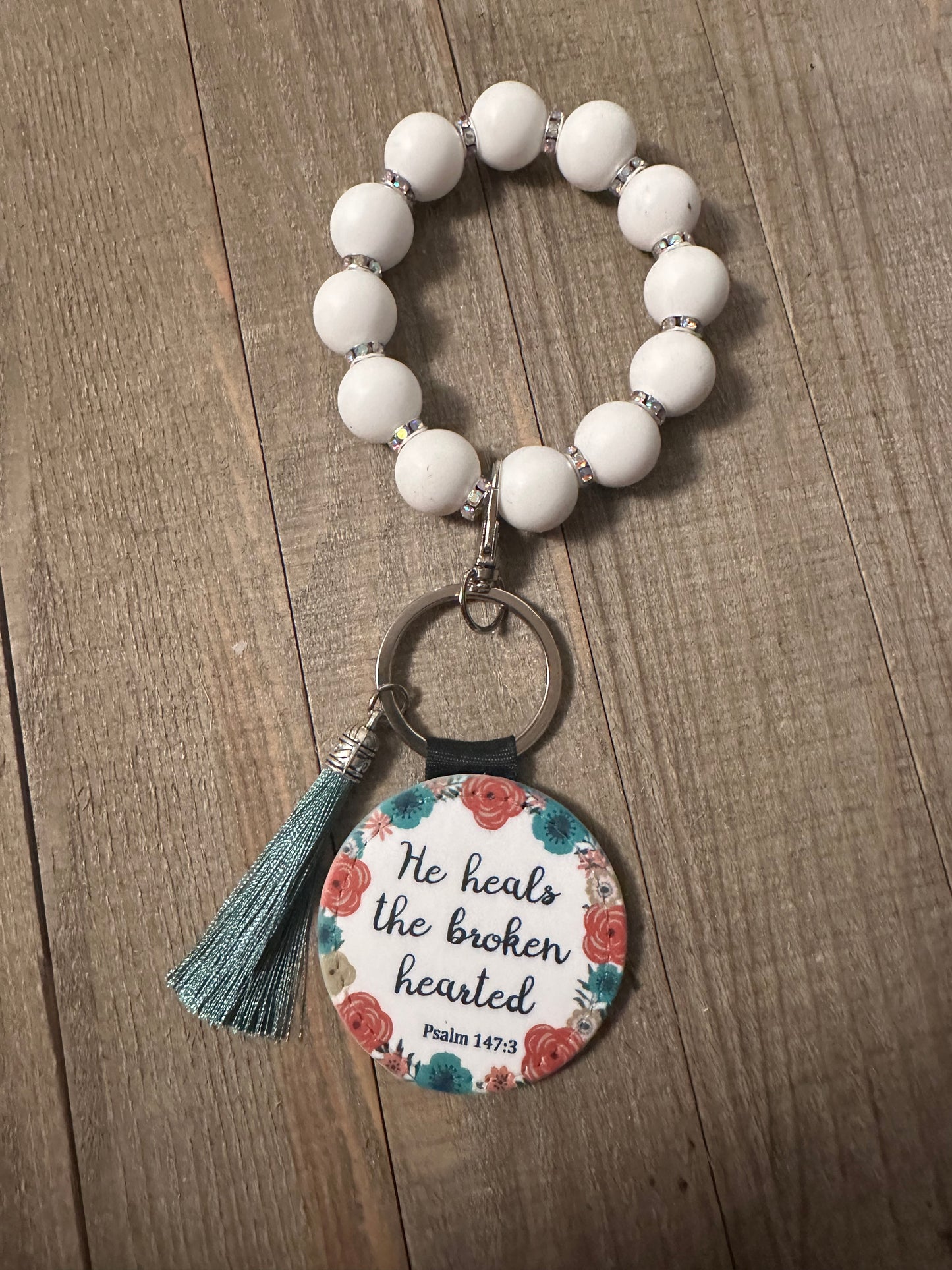 He Heals The Broken Hearted Wristlet Keychain